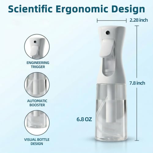 Continuous Spray Bottle 6.8oz / 200ml, Fine Mist Water Spray Bottle for Hair, Plants, Pets, Mister Spray Bottles for Cleaning, Barber, Salons - color: Clear White