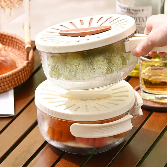 **2-in-1 Fruit & Vegetable Drain Basket with Lid, Foldable Handle & Dual-Layer Colander**