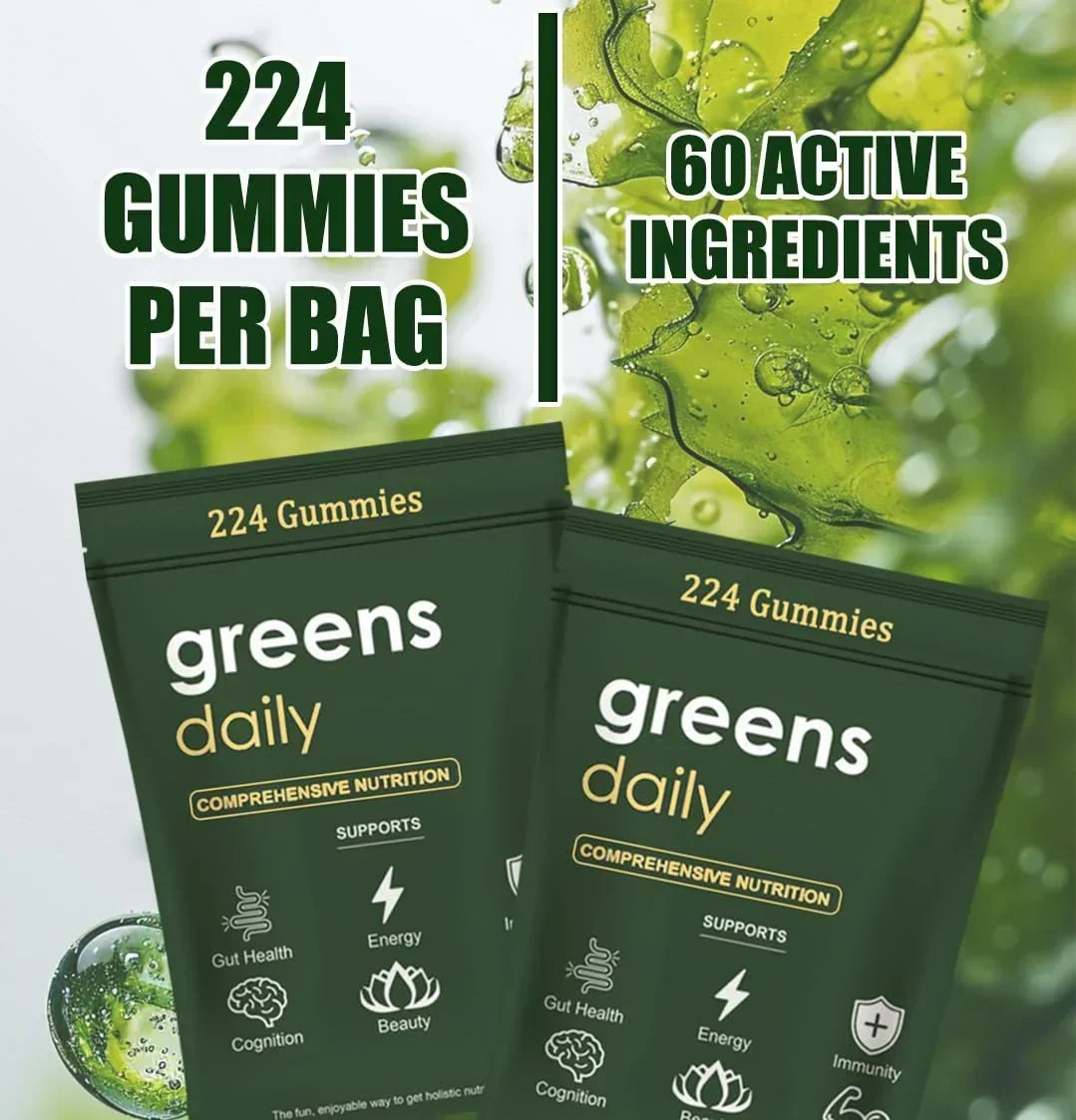 Greens Gummies Organic Green Nutritional Gummies-60+ natural whole-food ingredients