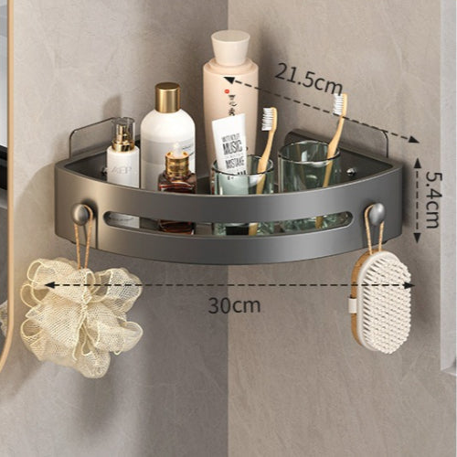 **3-Tier Black Corner Shower Shelf, No-Drill Adhesive Bathroom Organizer with Hooks
