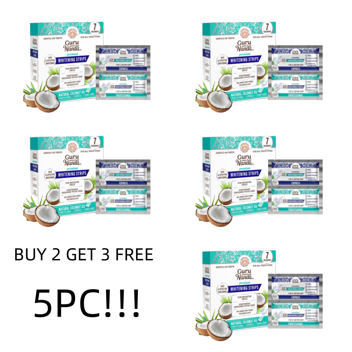 GuruNanda Teeth Whitening Strips - 7-Day Treatment with Non-Slip, Dry Strip Technology - Whitening Designed with Care for a Brighter Smile