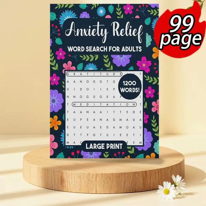 Anxiety Relief Word Search Book for Adults – 75 Large Print Puzzles, 1,200 Positive Words & Answer Key