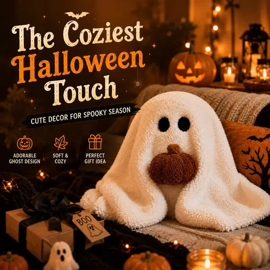 11in Halloween Ghost Plush Pillow with Pumpkin, Soft Cushion