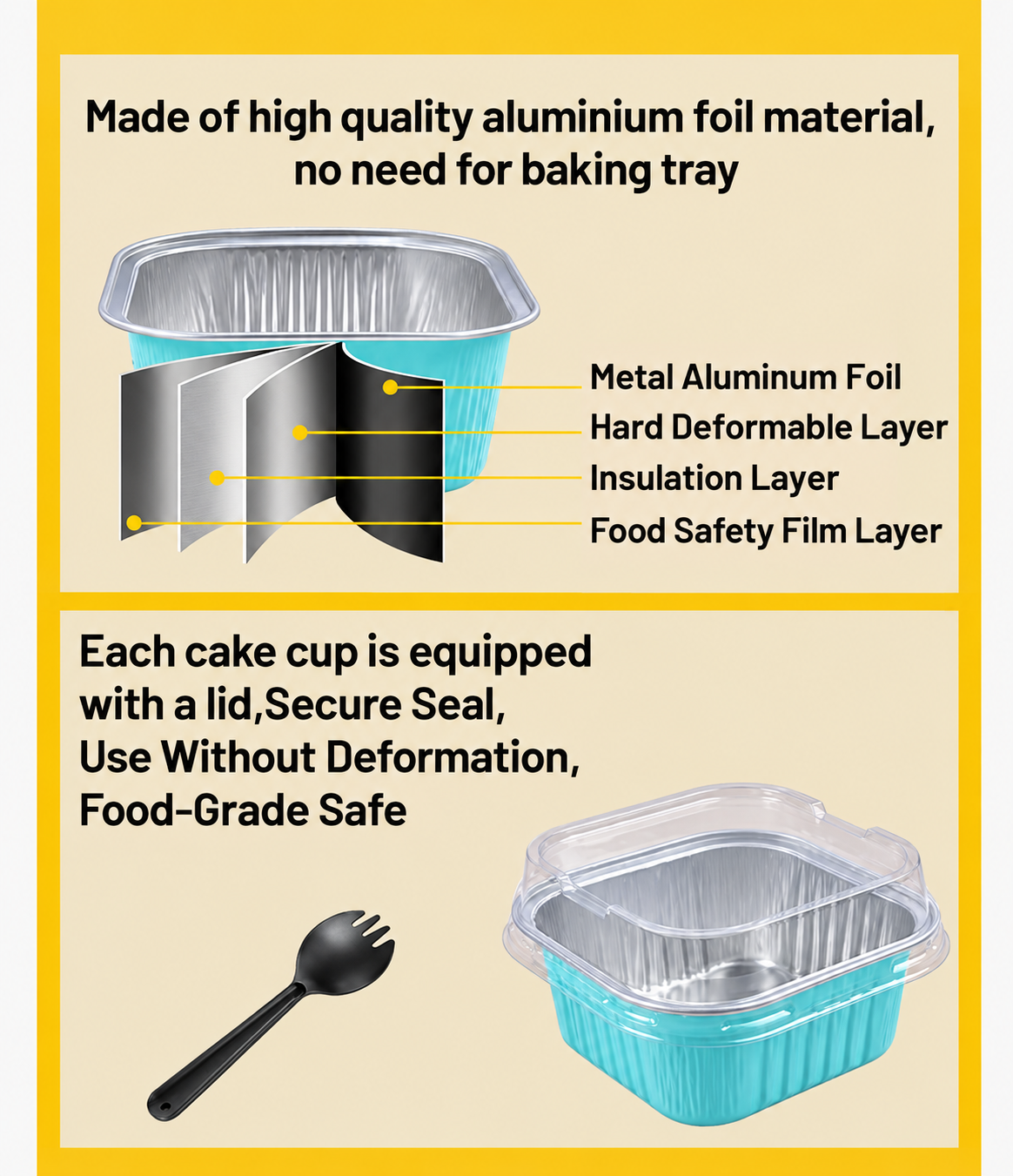 Mini Cake Pans with Lids, Square, 50 Pack, 5 oz, Blue Square-5oz-50pcs