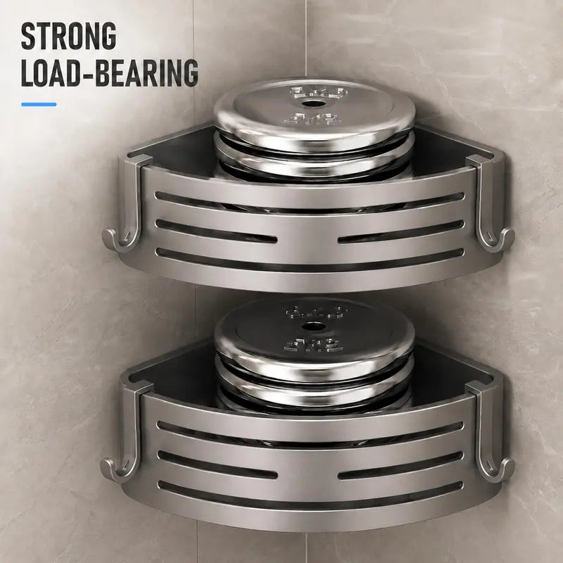 1 Pack No Drill Adhesive Corner Shower Caddy with Hooks & Toothpaste Holder