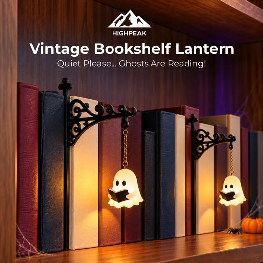 Vintage Gothic Bookshelf Lantern Decor – Hanging LED Lantern & Halloween Ghost Book Nook Ornament
