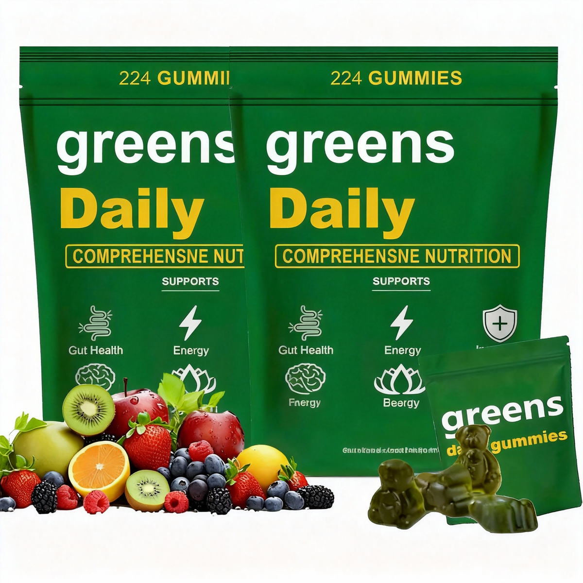 Greens Gummies Organic Green Nutritional Gummies-60+ natural whole-food ingredients