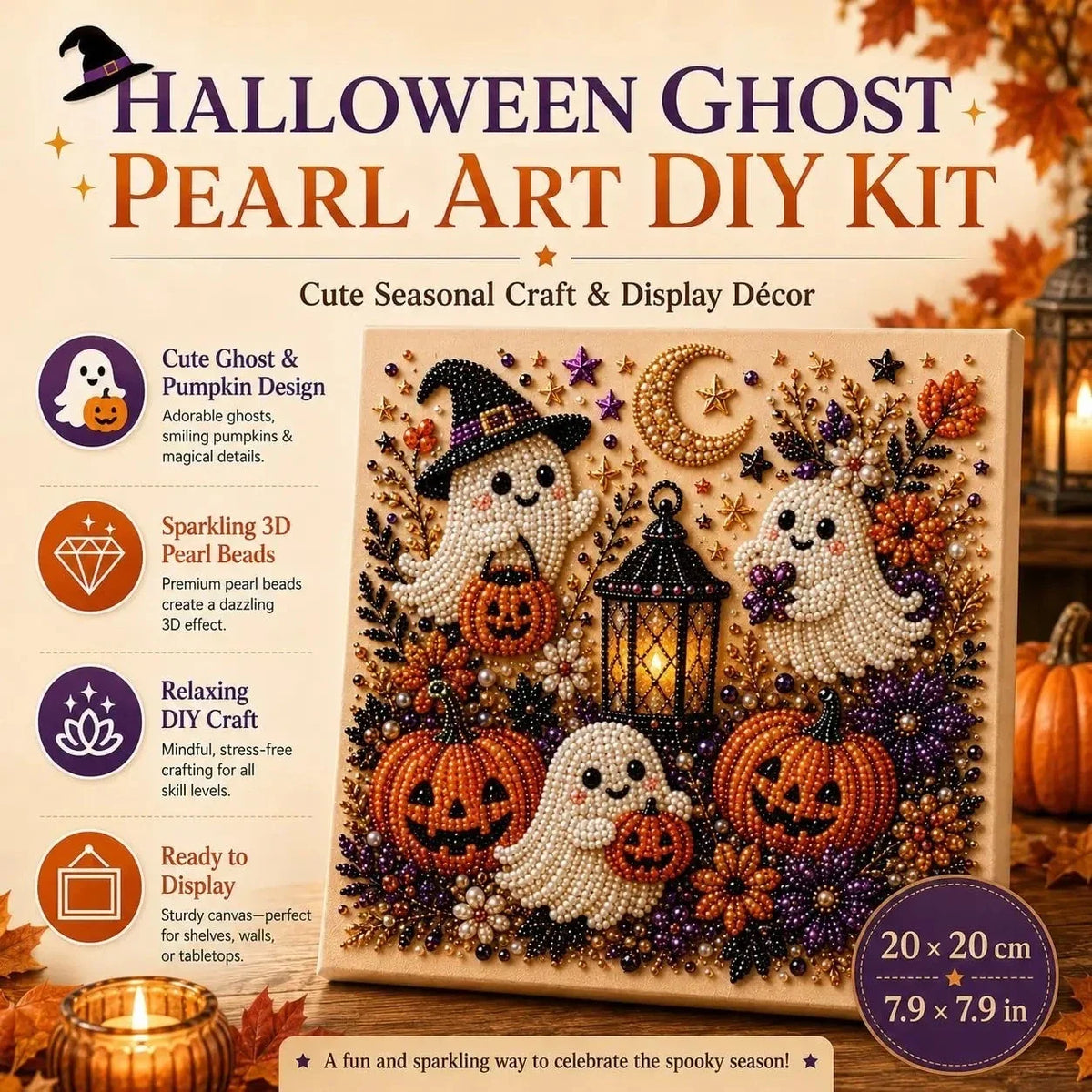 Halloween Ghost Pearl Art DIY Kit, Spooky Cute 3D Diamond Painting Crafts Gifts