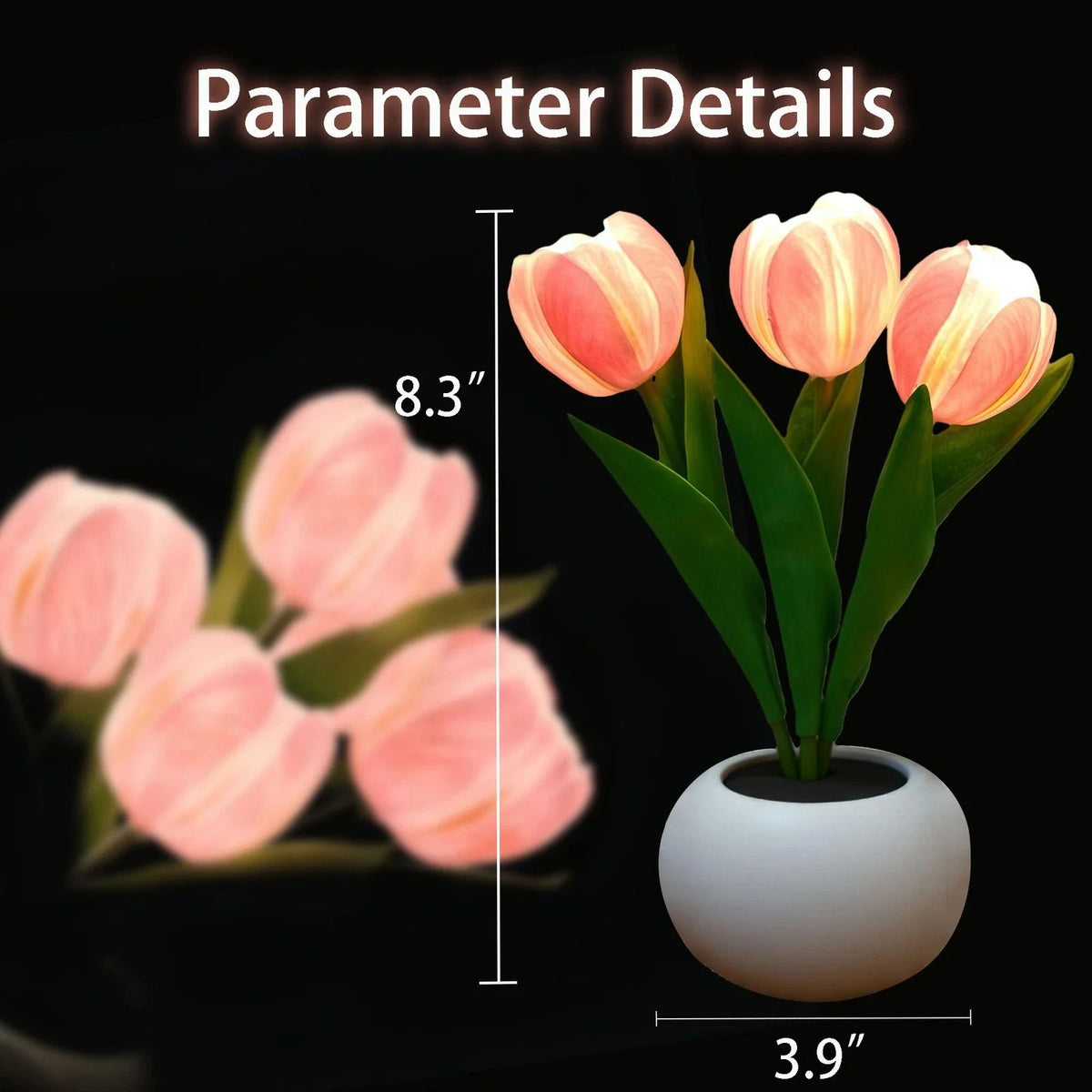 Tulip Flower Table Lamp Pink LED Desk Night Light Vase Artificial Decor