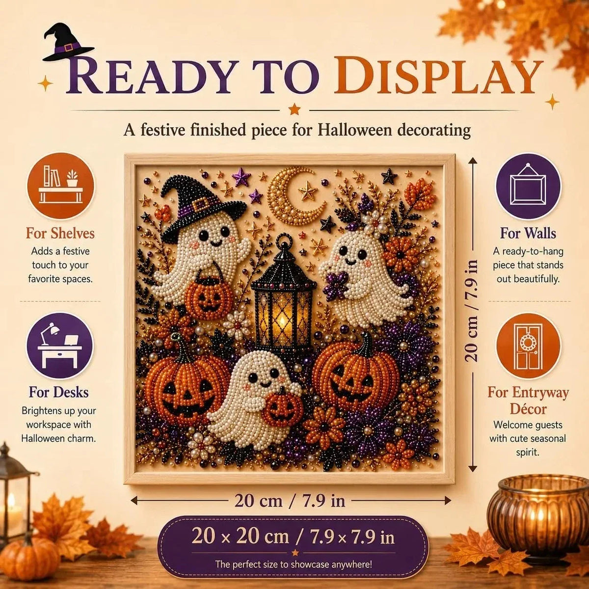 Halloween Ghost Pearl Art DIY Kit, Spooky Cute 3D Diamond Painting Crafts Gifts