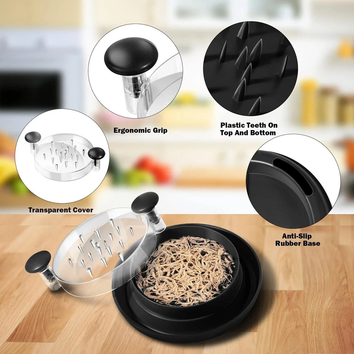 Chicken Shredder Rotating Meat Chopper with Clear Cover Anti Slip Kitchen Tool